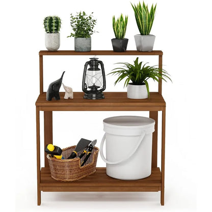 Engineered Wood Outdoor Hardwood Potting Bench, Natural