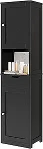 64”H Narrow Storage Unit for Small Spaces, Freestanding with Adjustable Shelves