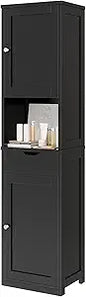 64”H Narrow Storage Unit for Small Spaces, Freestanding with Adjustable Shelves