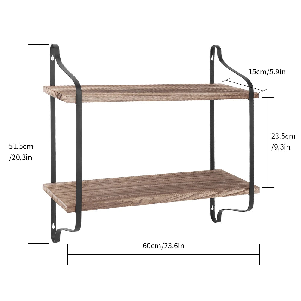 Wall Mounted Rustic 2-Tier Wood Shelves