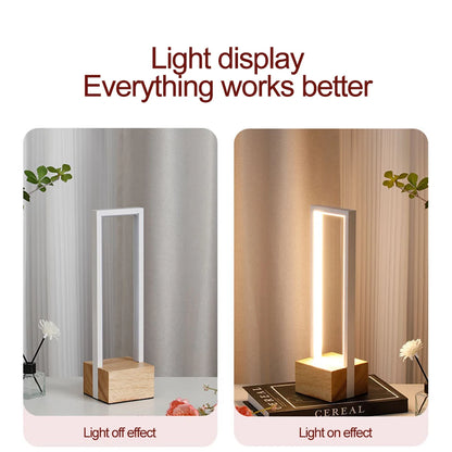 LED Table Lamp USB Nightstand Lamp Dimmable Wooden Base