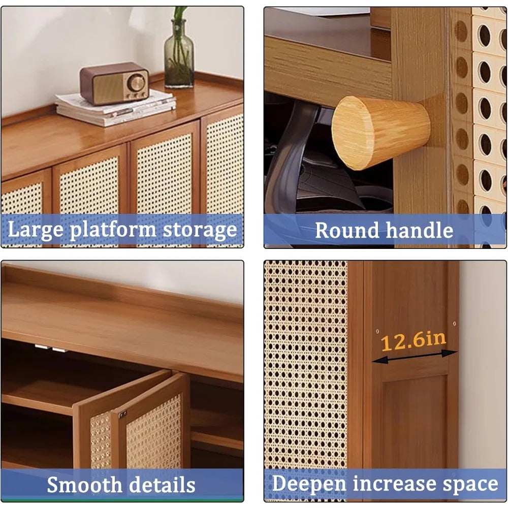 8 Tier Bamboo Shoe Storage Cabinet with Doors
