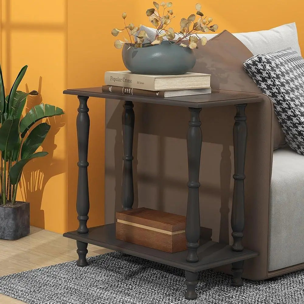 2-Tier Narrow Wooden End Table