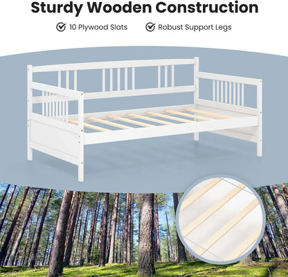 Wooden Sofa Bed with Rails, Twin Size Platform Bed Frame