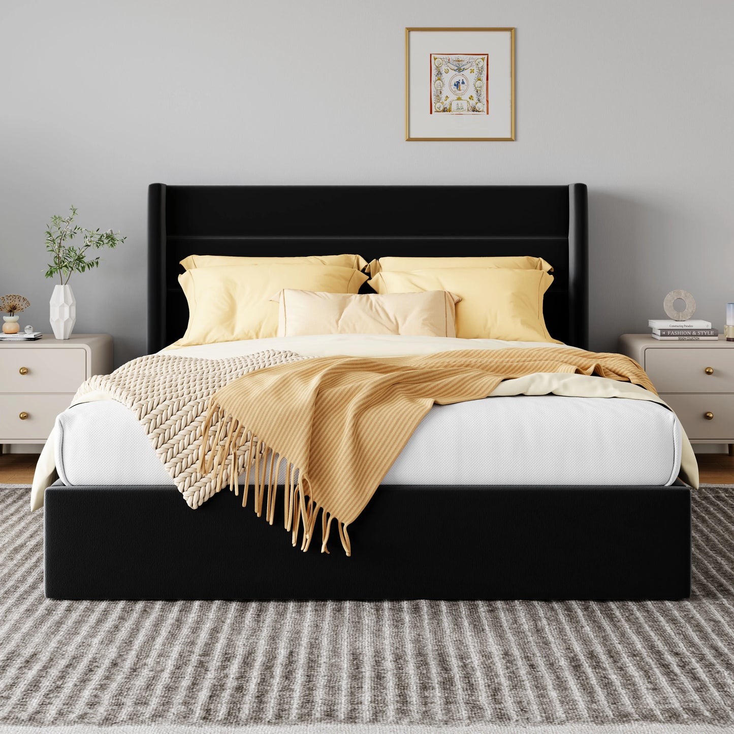 Lift Up Storage Bed with Wingback Headboard