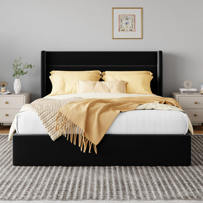 Lift Up Storage Bed with Wingback Headboard