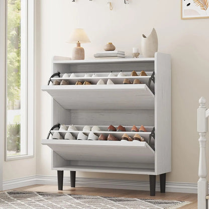 Shoe Storage Cabinet with 2 Flip Drawers with Adjustable Shelf