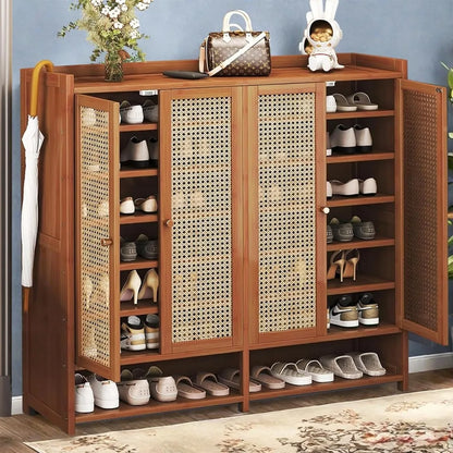 8 Tier Bamboo Shoe Storage Cabinet with Doors