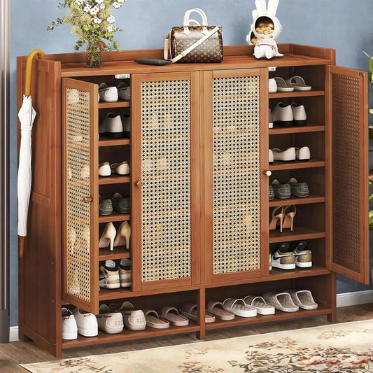 8 Tier Bamboo Shoe Storage Cabinet with Doors