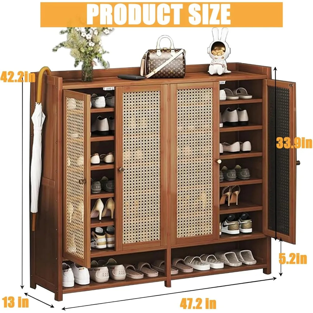 8 Tier Bamboo Shoe Storage Cabinet with Doors