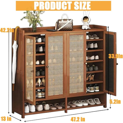 8 Tier Bamboo Shoe Storage Cabinet with Doors