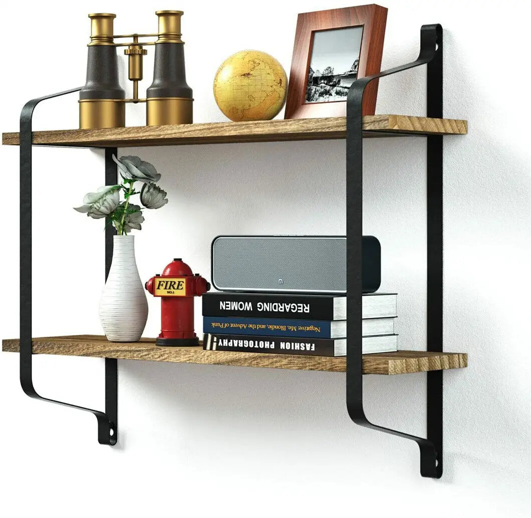 Wall Mounted Rustic 2-Tier Wood Shelves