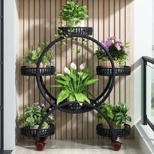 6 Pots Flower Holder Moveable Plant Stand