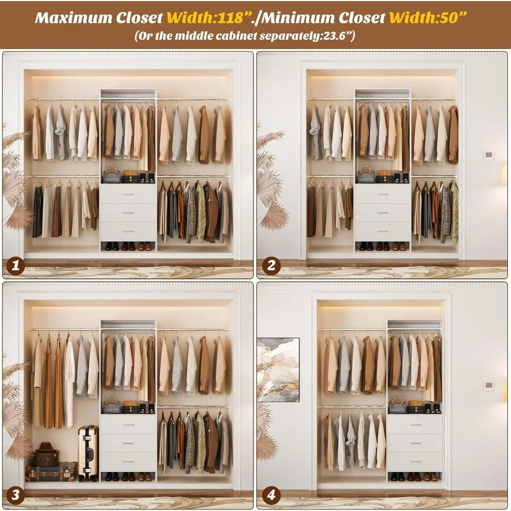 Closet Organizer with 3 Wooden Drawers