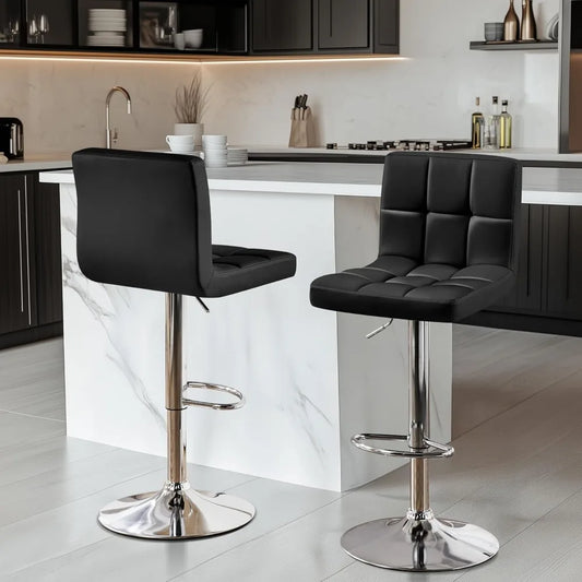 Set of 2 Adjustable PU Leather Swivel Barstools