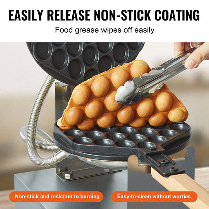 Commercial Waffle Maker 1400W Non-Stick Stainless Steel w/180° Rotatable 2 Pans & Wooden Handles