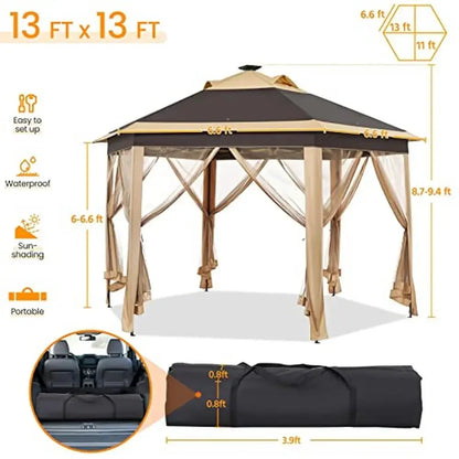 13x13 Outdoor Gazebo Tent Mesh Netting Vented Roof