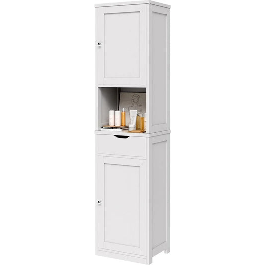 64”H Narrow Storage Unit for Small Spaces, Freestanding with Adjustable Shelves
