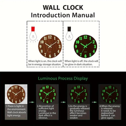 12 Inch Wooden Luminous Wall Clock