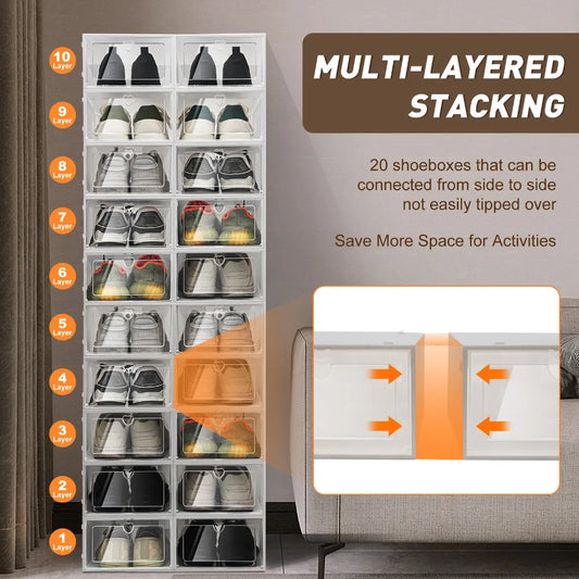 20 Pack Shoe Box Stackable Shoe Organizer