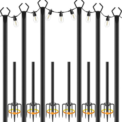 6 Pack 10 ft Heavy Duty Metal String Light Poles