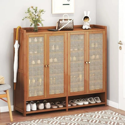 8 Tier Bamboo Shoe Storage Cabinet with Doors