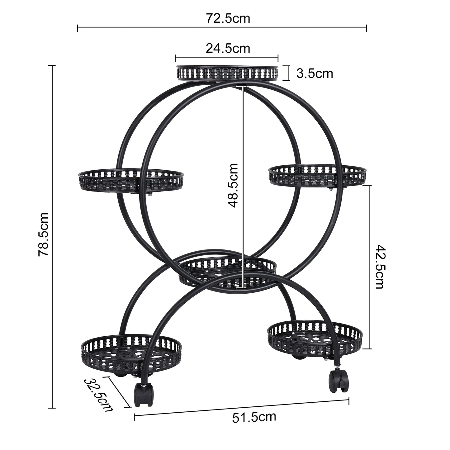 6 Pots Flower Holder Moveable Plant Stand