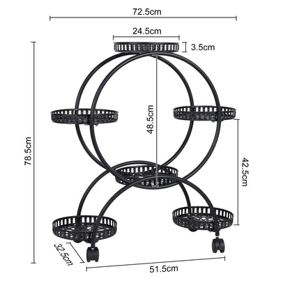 6 Pots Flower Holder Moveable Plant Stand