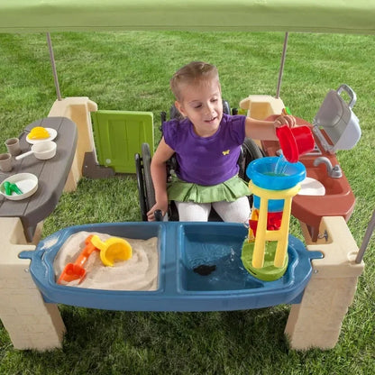 Playtime Patio with Canopy, Indoor and Outdoor Kitchen Playset