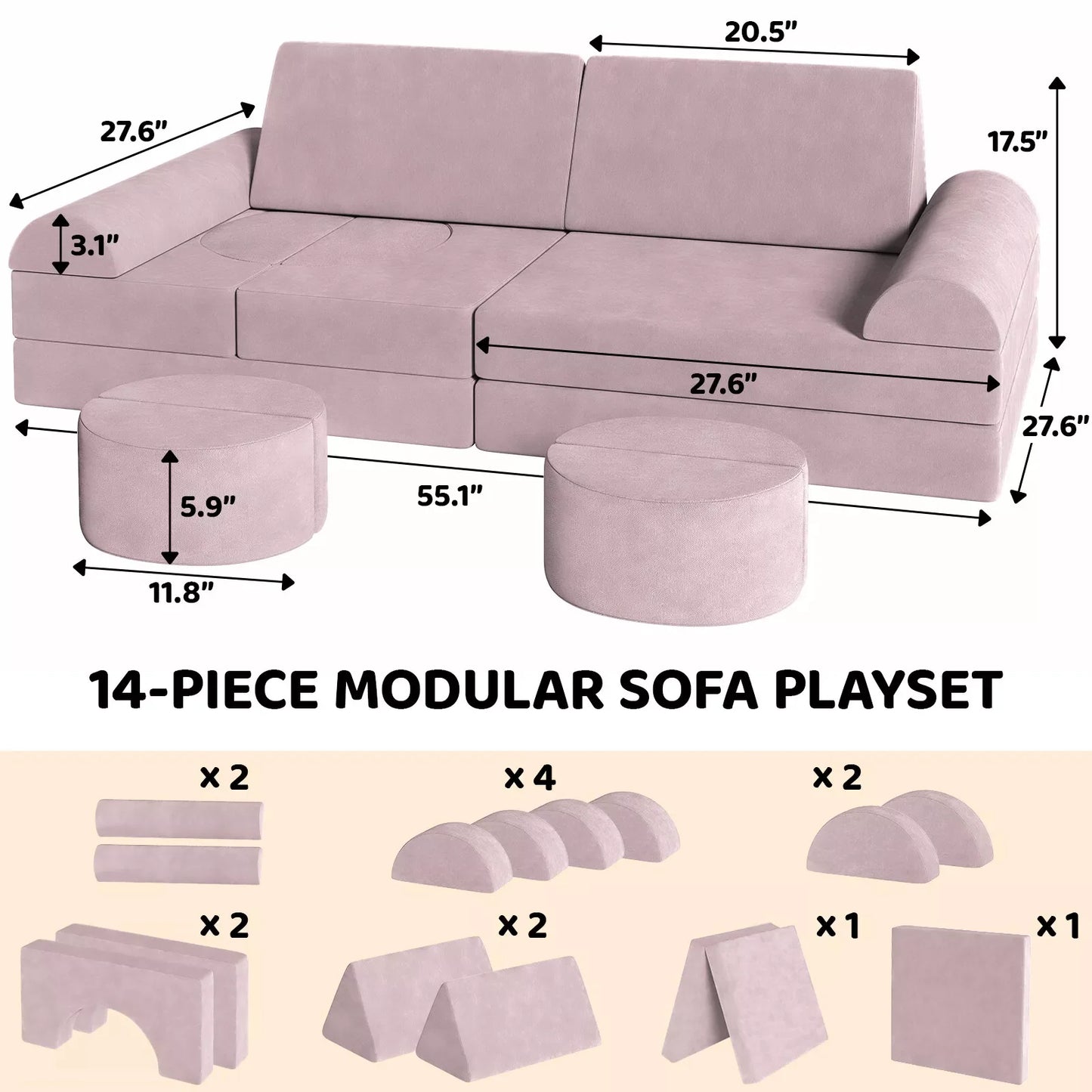 Modular Kids Play Couch Convertible Foam & Floor Cushion
