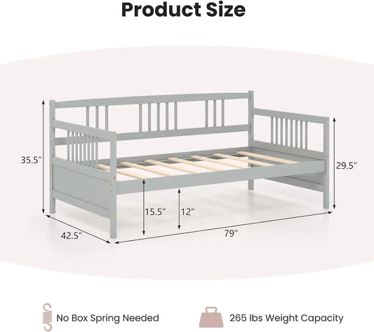 Dual-use Twin Size Platform Bed with Wood Slat Support
