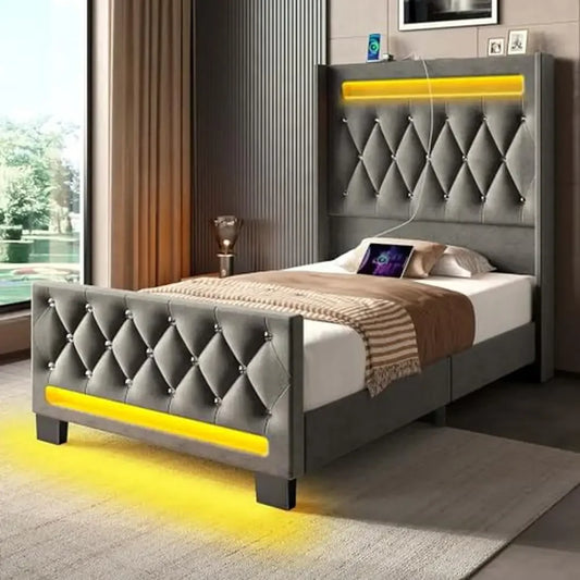 Upholstered Twin Bed Frame, Headboard & Footboard