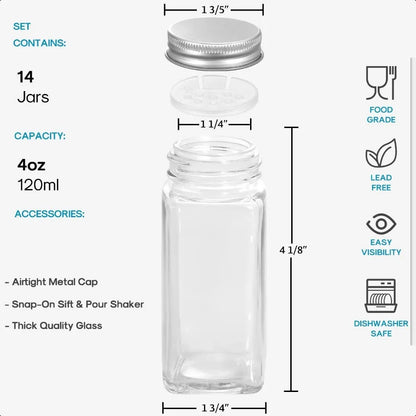 14-Peice Glass Spice Jar Set