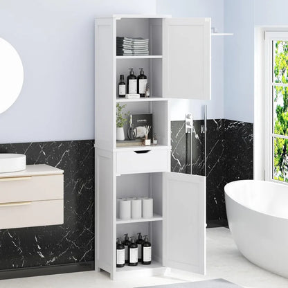 64”H Narrow Storage Unit for Small Spaces, Freestanding with Adjustable Shelves