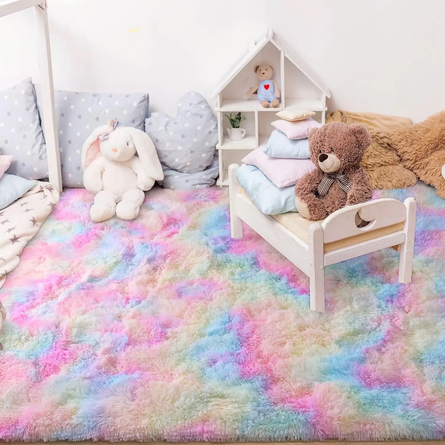 Soft Fluffy Rainbow Rugs for Bedroom, Plush Carpet