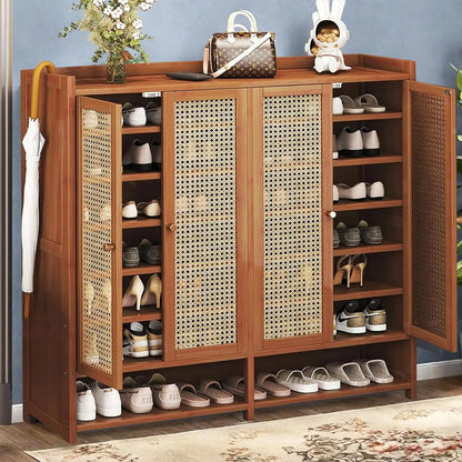8 Tier Bamboo Shoe Storage Cabinet with Doors