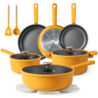 17 Pcs, Rose Pink Kitchen Cookware Set
