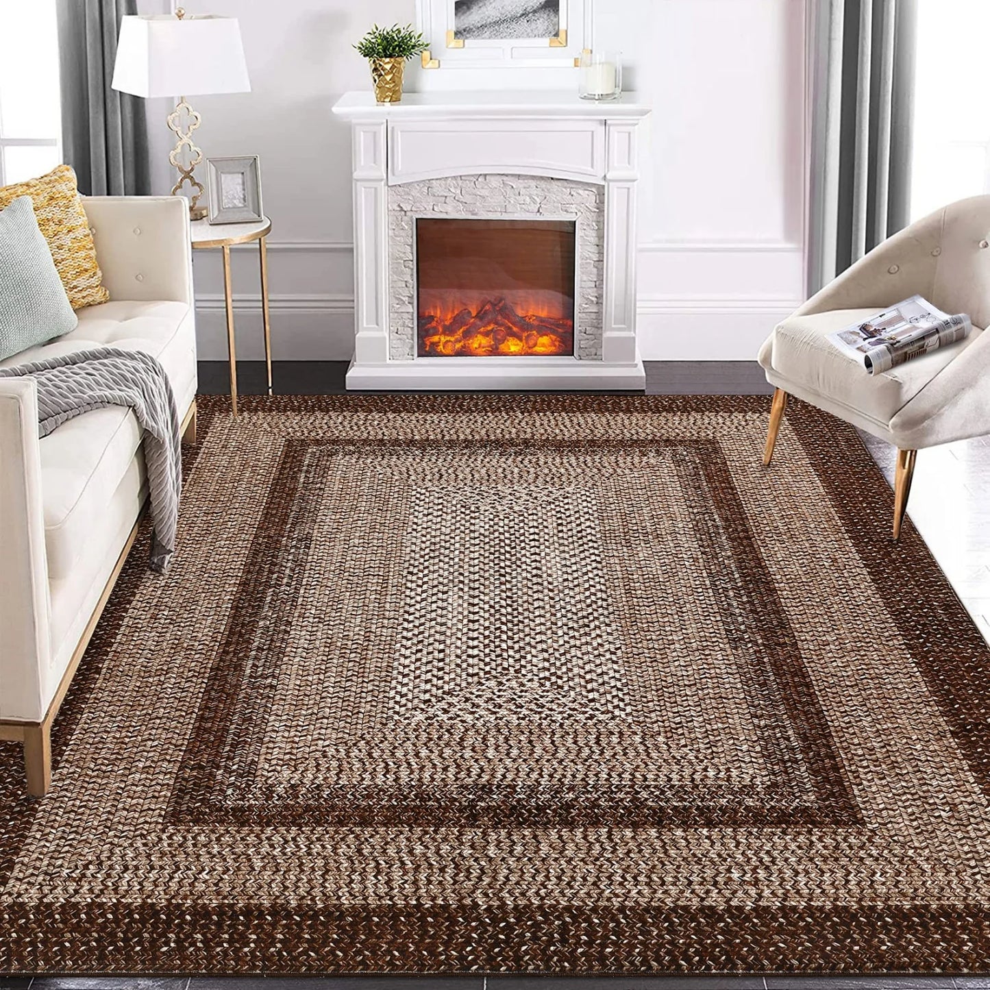 Modern Braided Print Large Non Slip Rug