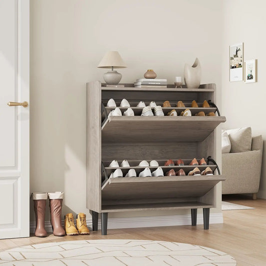 Shoe Storage Cabinet with 2 Flip Drawers with Adjustable Shelf