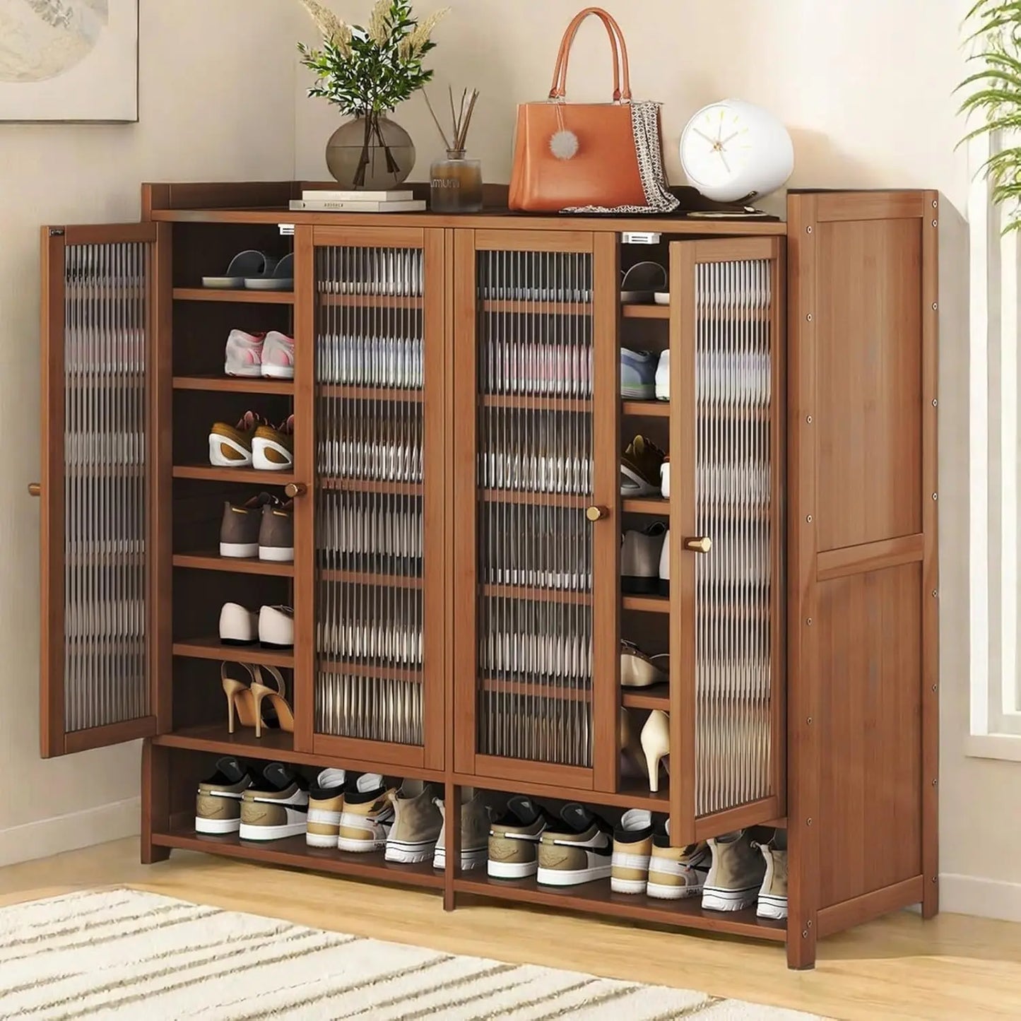 8 Tier Bamboo Shoe Storage Cabinet with Doors