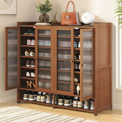 8 Tier Bamboo Shoe Storage Cabinet with Doors