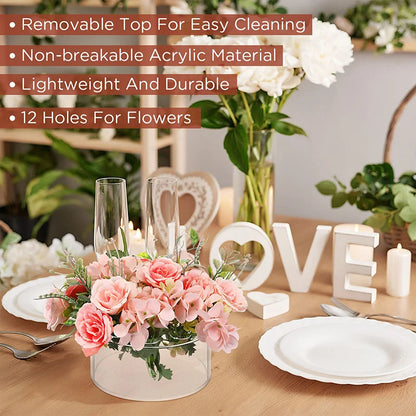 12 Hole Circular Acrylic Vase, 2.55 Inches High With Holes