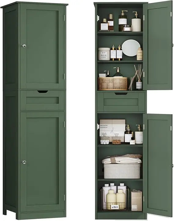 67" H Tall Narrow Bathroom Cabinet with Adjustable Shelves