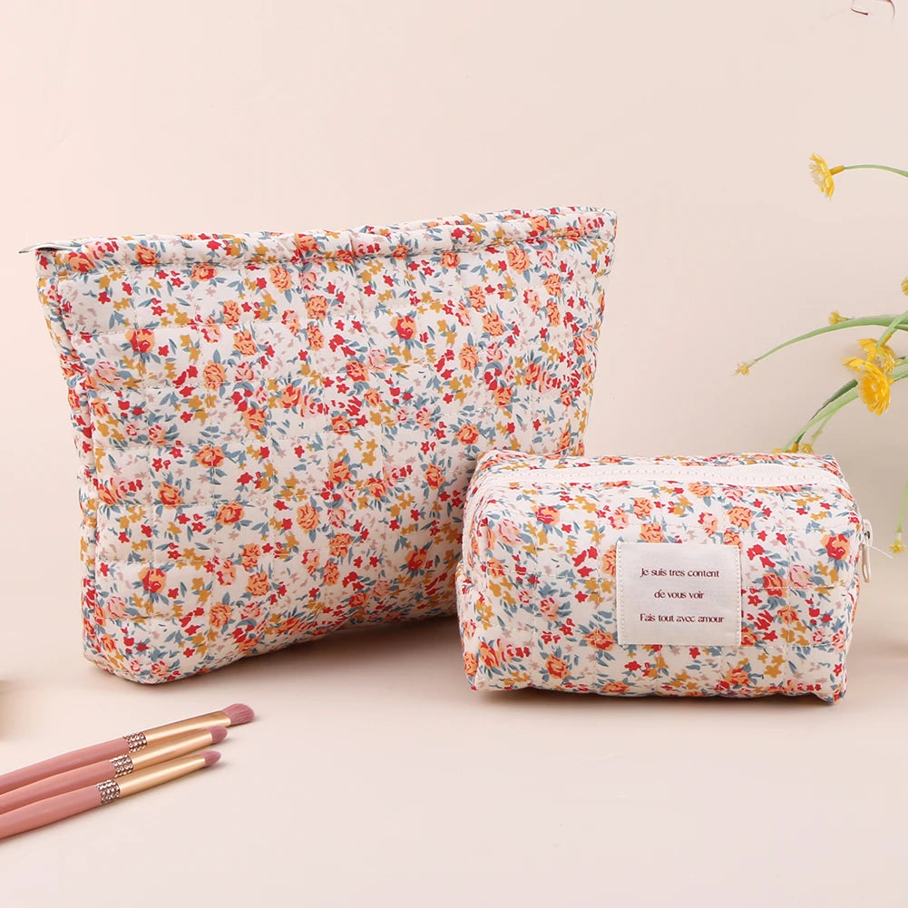 2Pcs Quilted Makeup Bag
