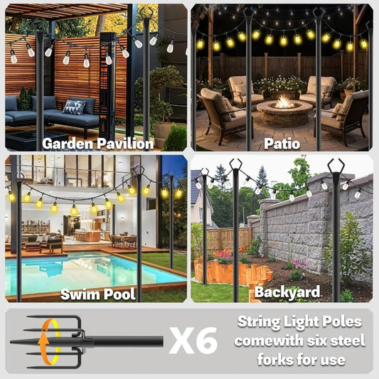 6 Pack 10 ft Heavy Duty Metal String Light Poles