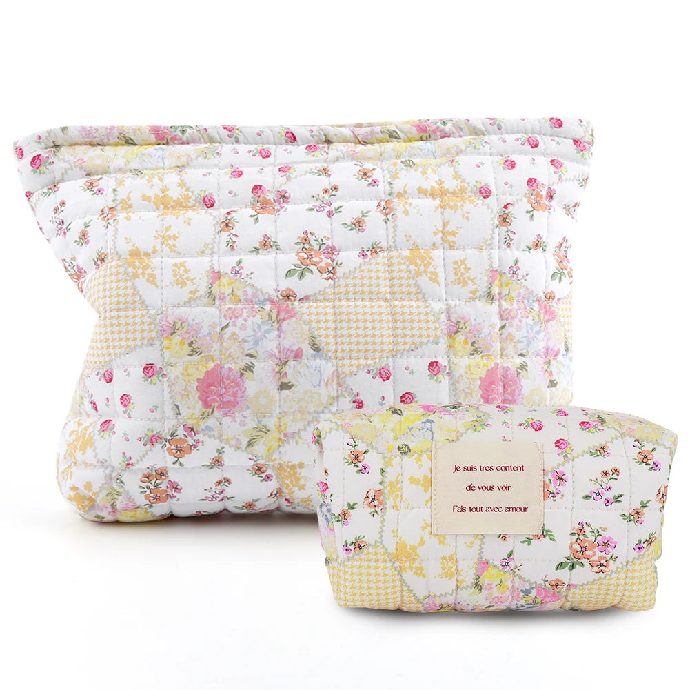 2Pcs Quilted Makeup Bag