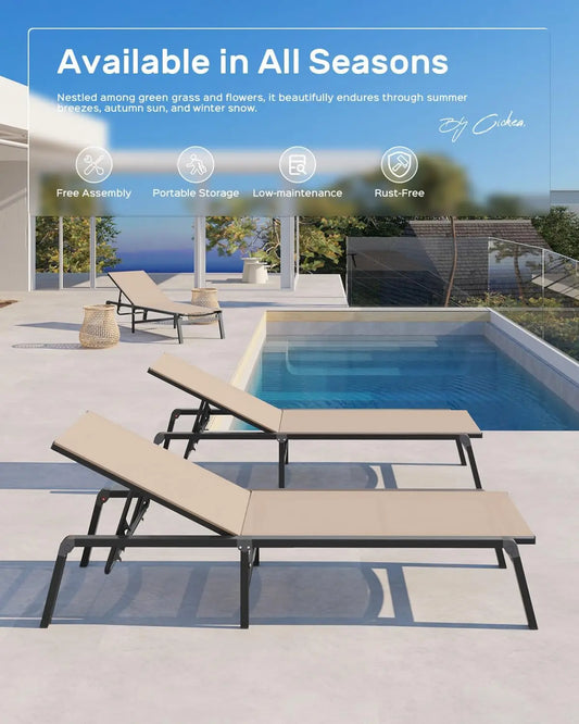 Aluminum Chaise Lounge Ourdoor - Foldable & Assemble Free Outdoor Lounge Chair with 5 Adjustable Backrest, Patio Lounge Chair