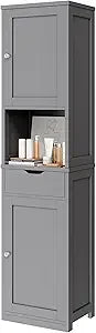 64”H Narrow Storage Unit for Small Spaces, Freestanding with Adjustable Shelves