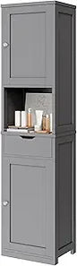64”H Narrow Storage Unit for Small Spaces, Freestanding with Adjustable Shelves