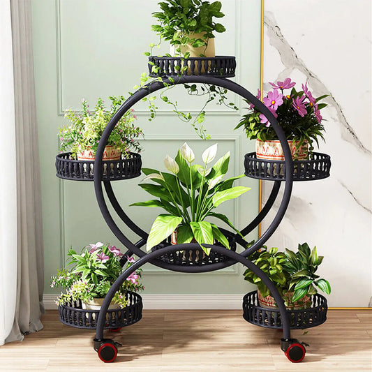 6 Pots Flower Holder Moveable Plant Stand
